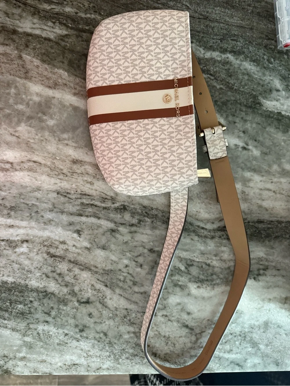 Michael Kors Cream and Brown Signature Stripe Crossbody - Picture 2 of 8